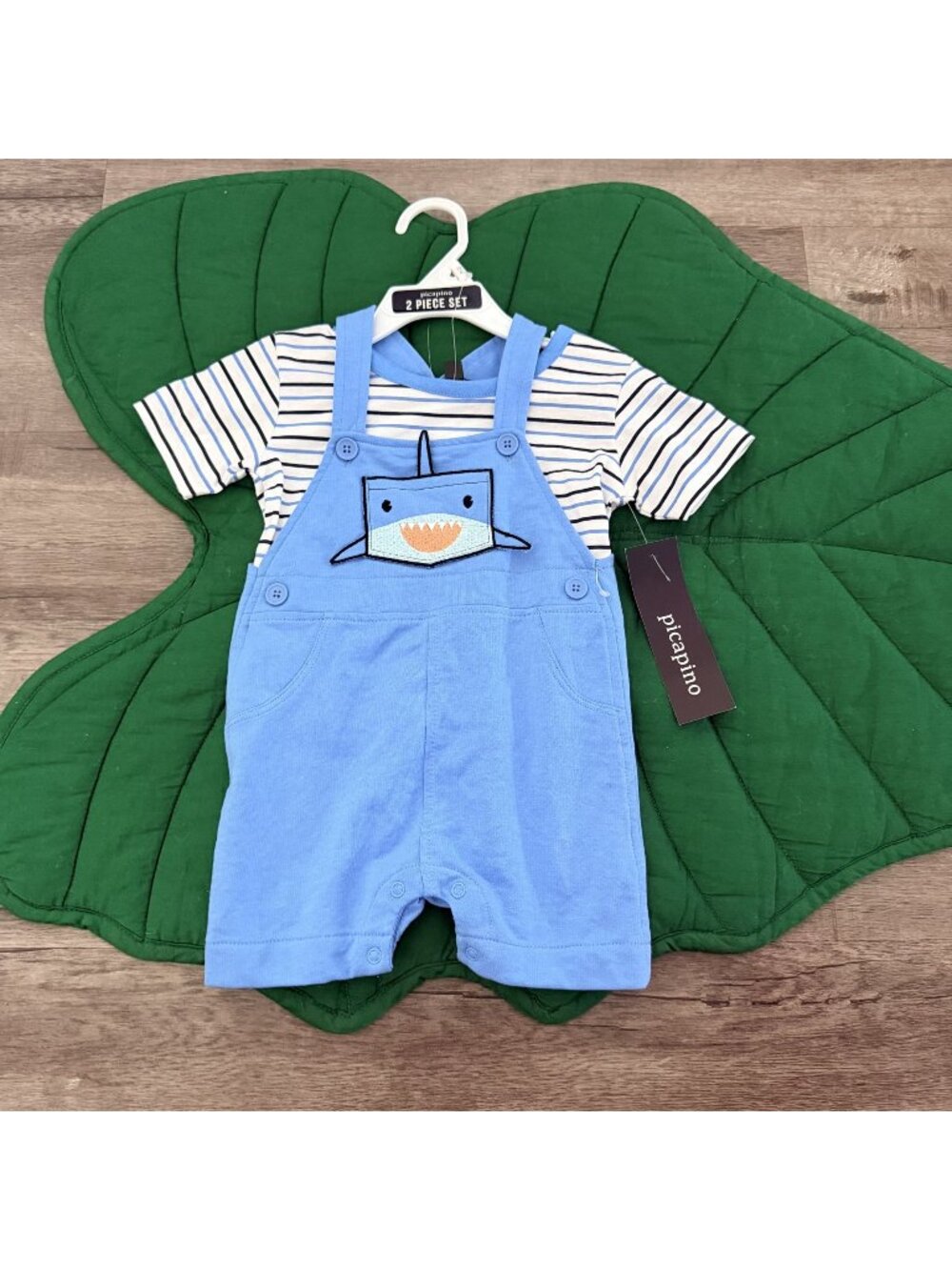 Picapino Baby Boy 12M Shark Outfit Set Overalls T-shirt Tee